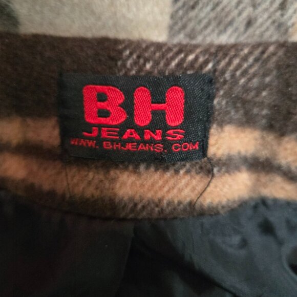 Y2K Fitted Plaid Pea Coat Jacket Size XS Brown Beige Wool Blend Fall Winter - Picture 13 of 14